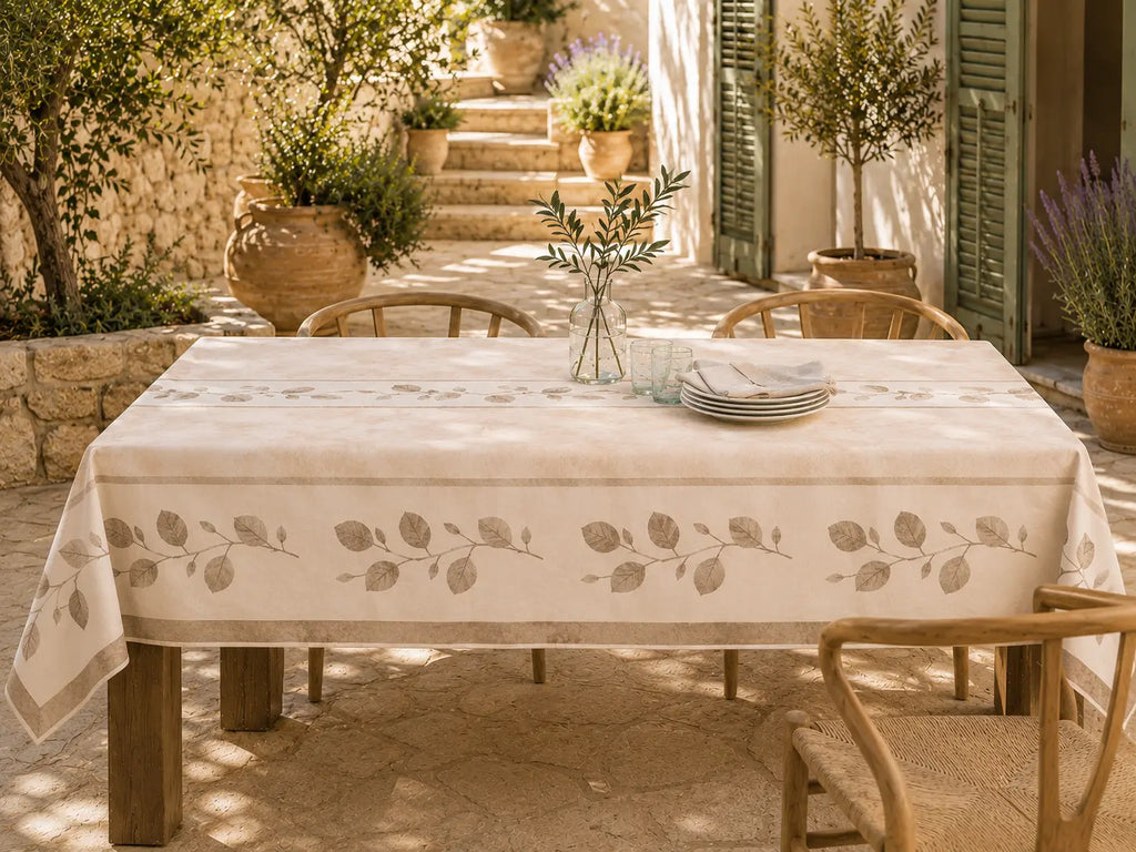 Mantel Antimanchas Hojas Beige