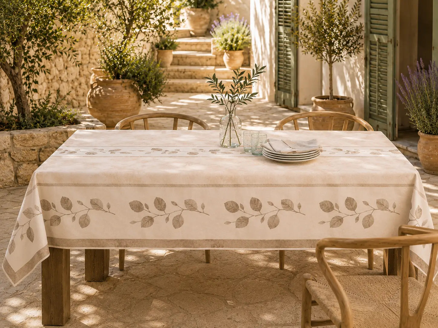 Mantel Antimanchas Hojas Beige